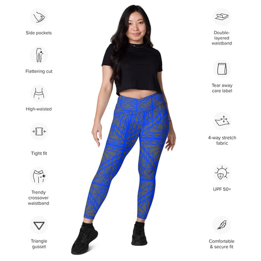 Blue Island Tribal Crossover leggings with pockets